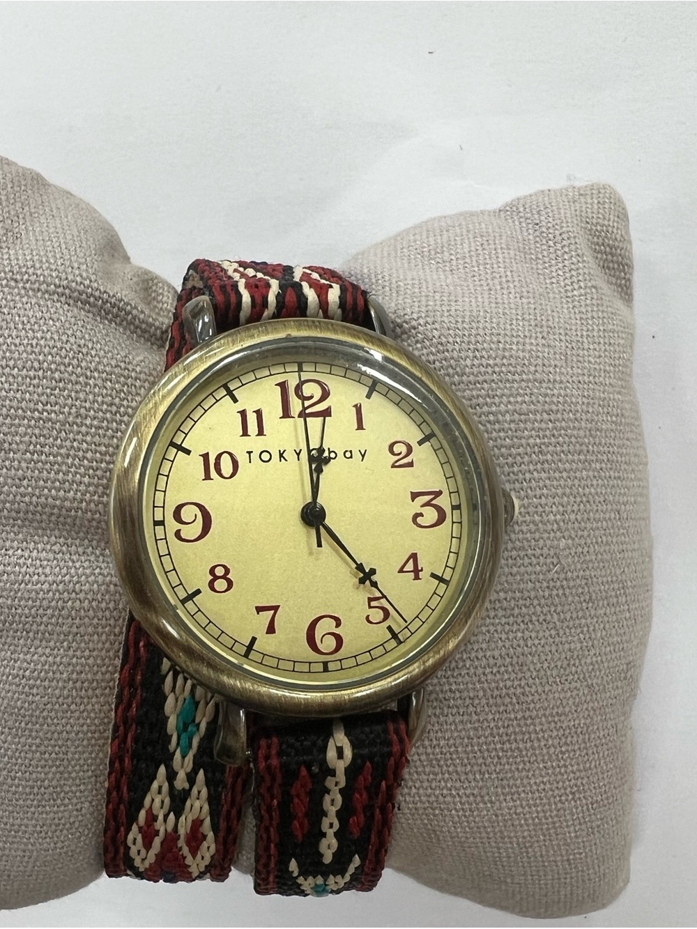 TOKYObay Gold Dial Red and Black Woven Strap Watch